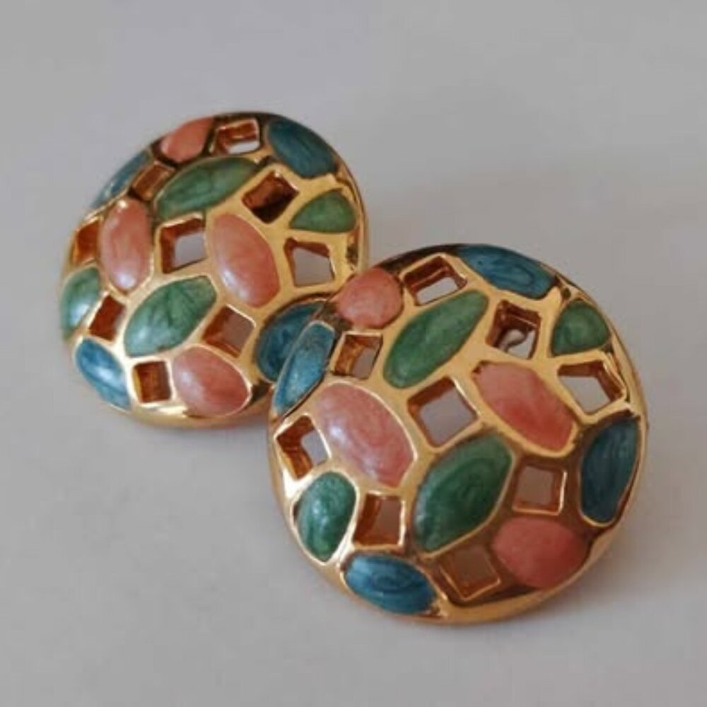 Chicos Vintage Earrings Various Blue, Green, Pink and Gold (good condition)